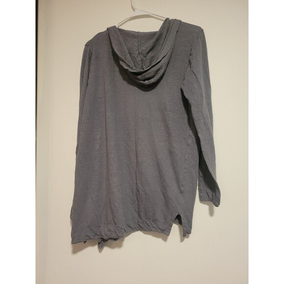 Tahari Open hooded cardigan gray 100% linen size Large - Picture 2 of 5